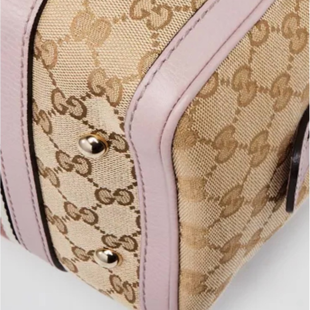 RARE Gucci Vintage Web Boston Bag – GG Canvas with Pink Leather Trim (Like New) - Picture 4 of 11